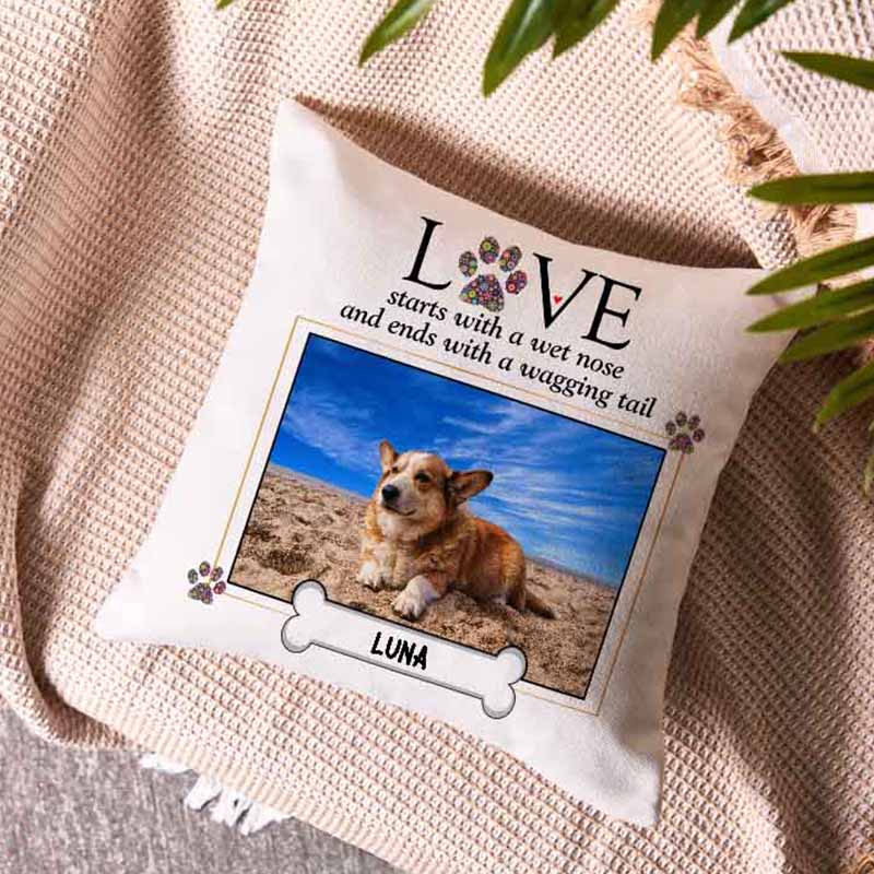 Personalized Dog Lover the Shape of Love Throw Pillows