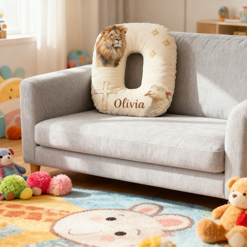 Personalized Lion and Lamb Letter Pillow with Custom Name Religious Home Decor Christian Gift Faith Gift Graphic 3D Print Pillow for Women and Men