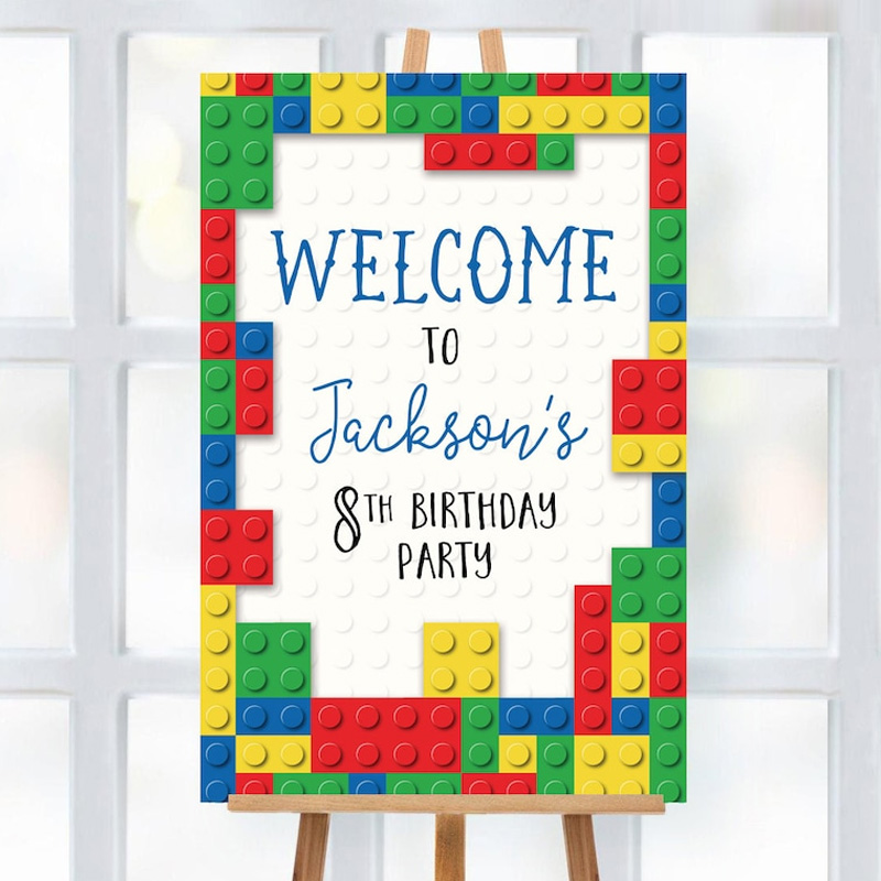 Personalized Building Blocks Welcome Sign Print Canvas Painting Poster for Kids Birthday Gift Geek Lover