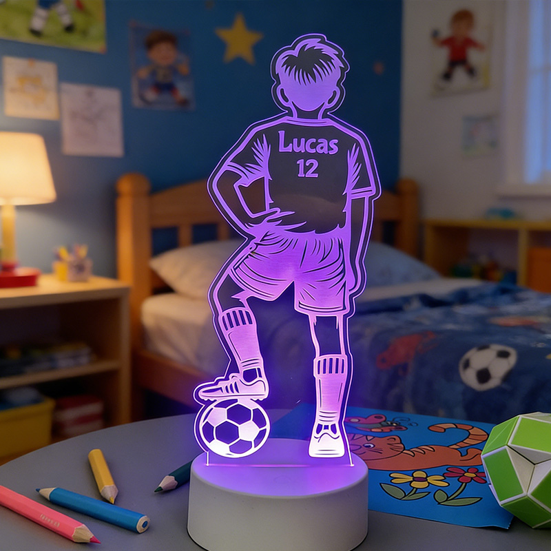 Personalised Footballer LED Night Light with Custom Name Night Light Remote Controlled Football Illusion Lamp for Boy gift