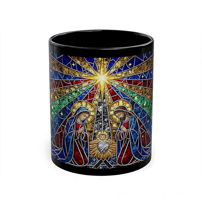 Personalized Stained Glass Nativity Scene Ceramic Mug with Name Religious Gift Christmas Gift for Women and Men