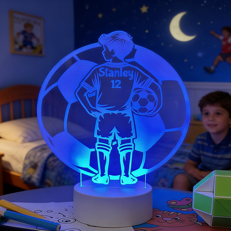 Personalised Footballer LED Night Light with Custom Name Design Remote Controlled Football Illusion Lamp for Boys gift