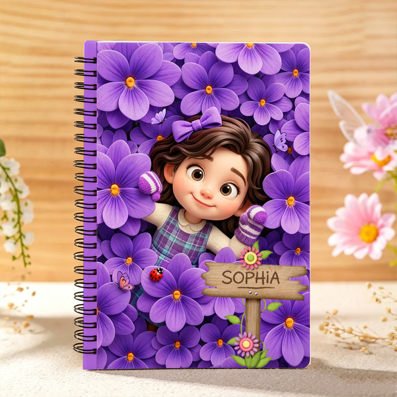 Personalized Cute Cartoon Girl Birth Flower Custom Name Notebook for Children