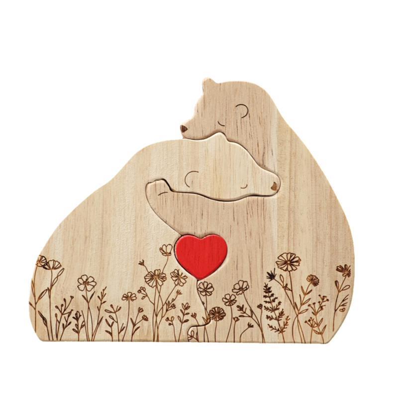 Personalized Wooden Bear Family Puzzle Hugging Bear Family Floral Version Engraved Oak Wood Keepsake with Name Gift for Family