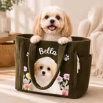 Personalized Birth Flower Pet Photo Large Capacity Corduroy Tote Bag with Name Multi-Compartment Travel Essential Birthday Gift for Women Pet Lovers