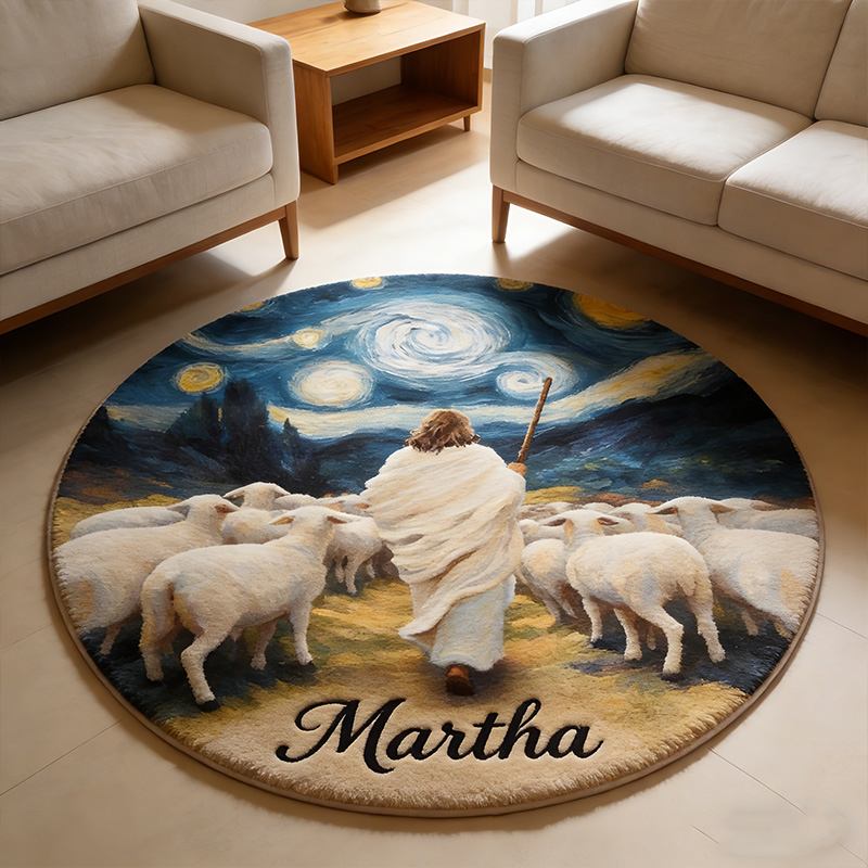 Personalize Jesus Shepherd Rug with Custom Name Home Decor Religious Rug for Prayer Spaces Faith Based Gift Religious Christian Gift