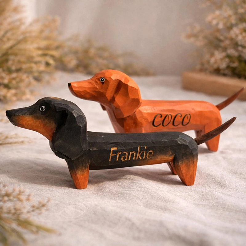 Hand-Carved Wooden Dachshund Figurine, Long Dog Sculpture,Sausage Dog Decor Minimalist Animal lovers gift