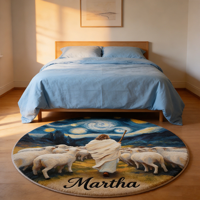 Personalize Jesus Shepherd Rug with Custom Name Home Decor Religious Rug for Prayer Spaces Faith Based Gift Religious Christian Gift