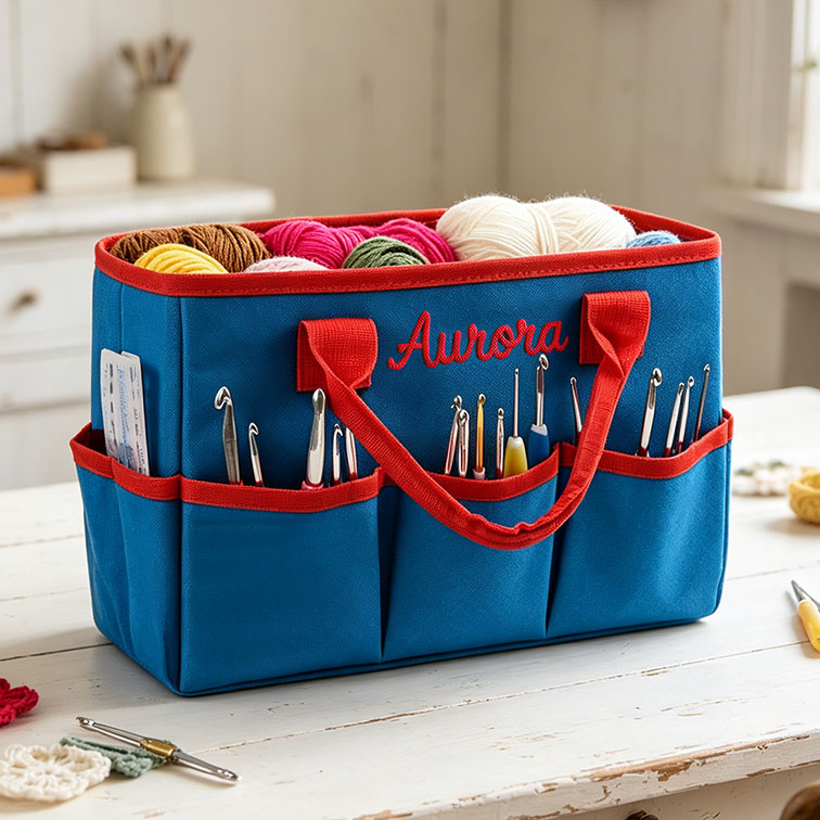 Personalized Crochet Tool Storage Tote Bag Custom Chenille Name Premium Oxford Cloth Tote Reusable Storage Bags