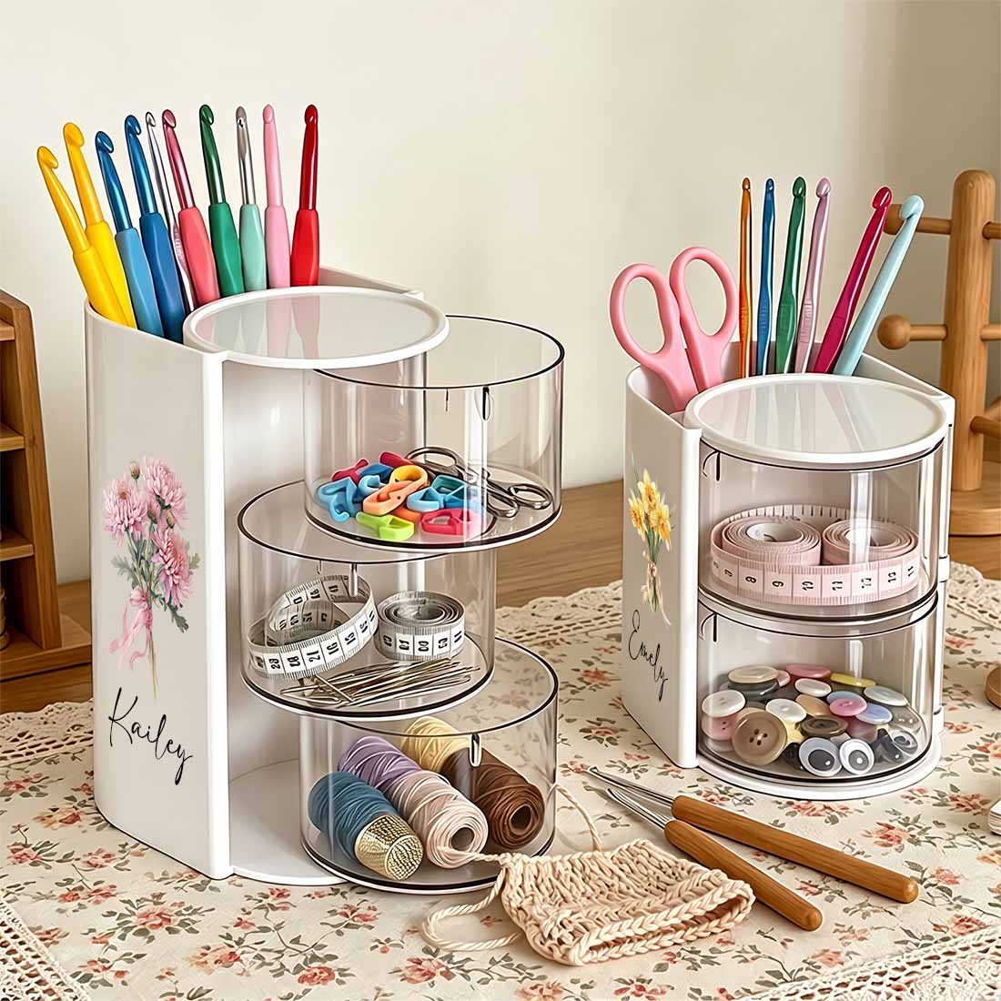 Rotary Crocheting Tools Storage Box Transparent Dust Multi Layer Square Crochet Tools Storage Rack