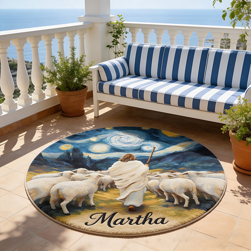 Personalize Jesus Shepherd Rug with Custom Name Home Decor Religious Rug for Prayer Spaces Faith Based Gift Religious Christian Gift
