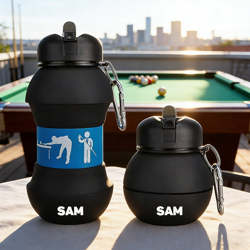 Personalized Foldable Clssic Billiards Water Cup Silicone Billiards Sports Water Bottle Custom Name Gift for Billiards Lovers