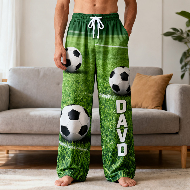 Personalized Soccer Pajama Pants with Custom Name and Field Design
