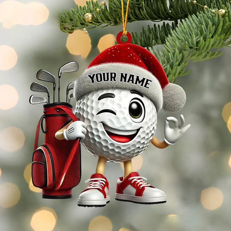 Personalized 3D Acrylic Golf Christmas Ornament with Playful Character and Custom Name Design  