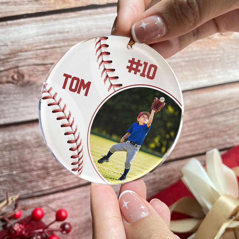 Personalized Baseball Christmas Ornament with Custom Name and Number  