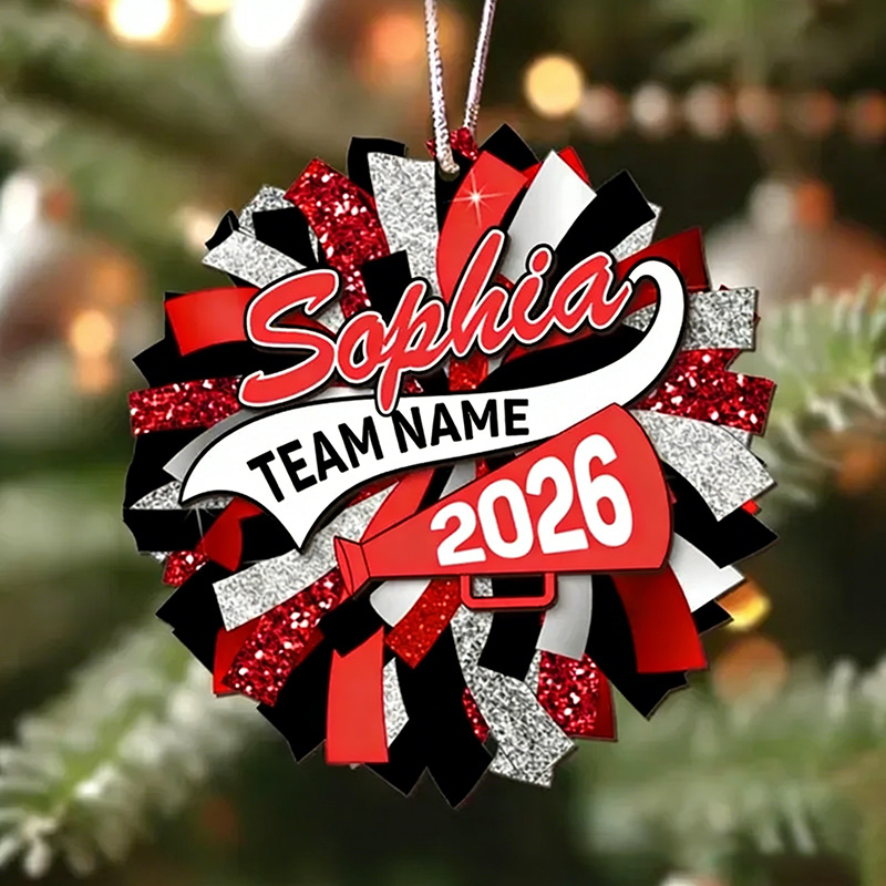 Personalized Acrylic Cheerleading Ornament with Custom Name, Team, and Year Design