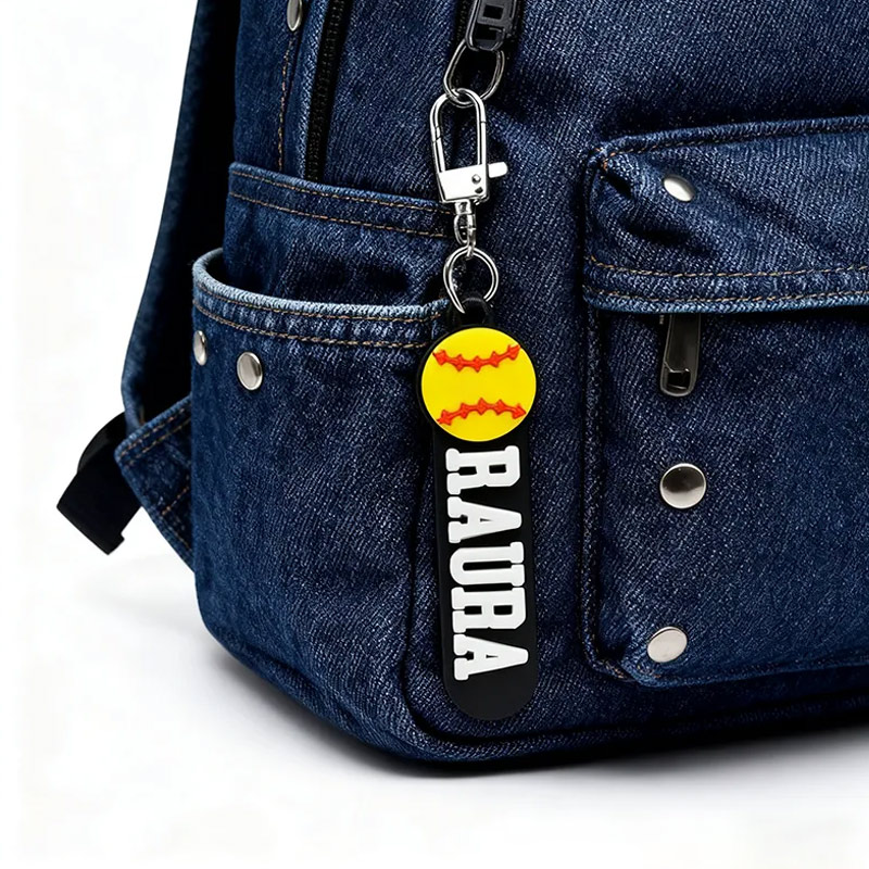 Personalized Softball Keychain with Custom Name and 3D Softball Design