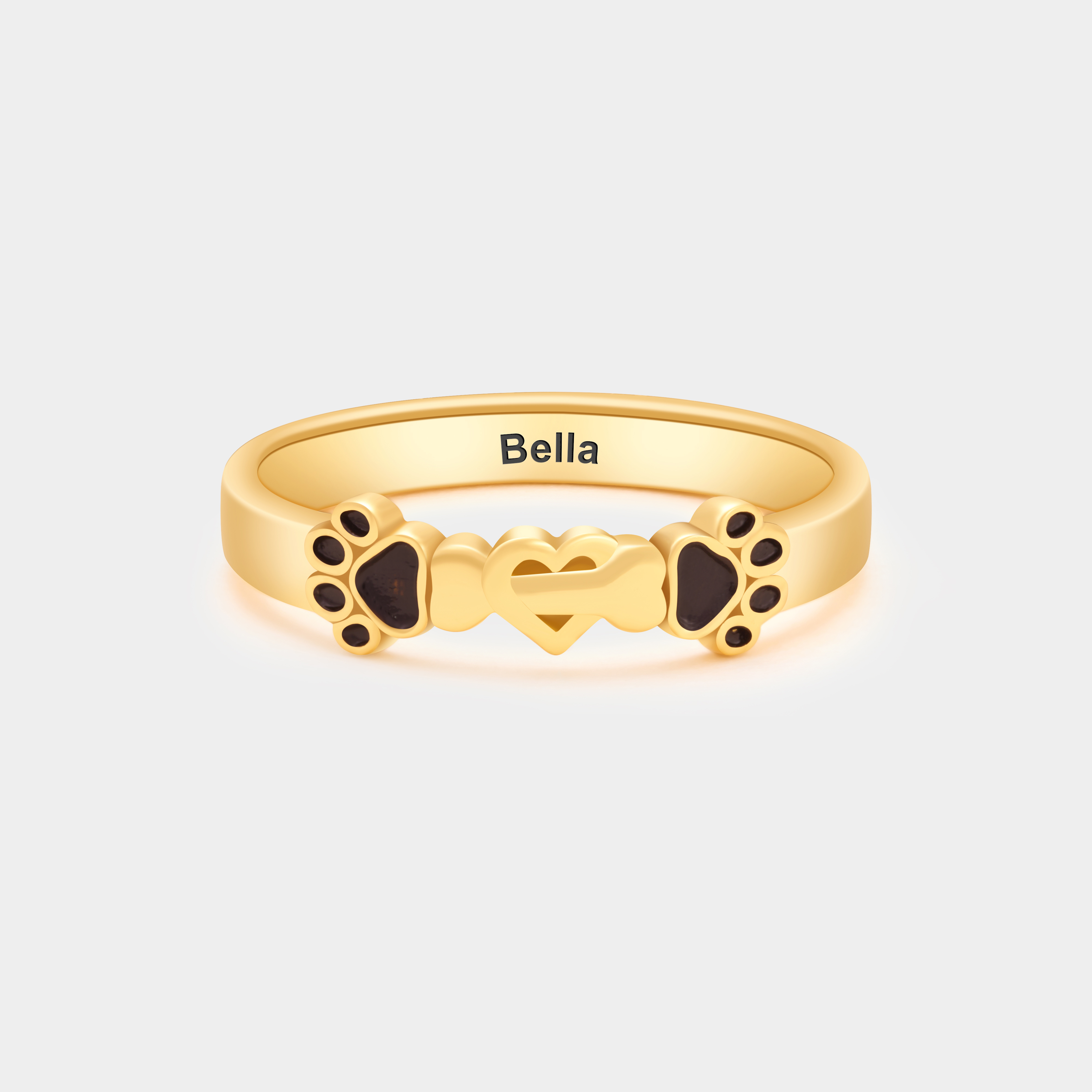 Personalized Bone and Heart with Dog Paw Ring Personalized Pet Lover's Jewelry in Sterling Silver