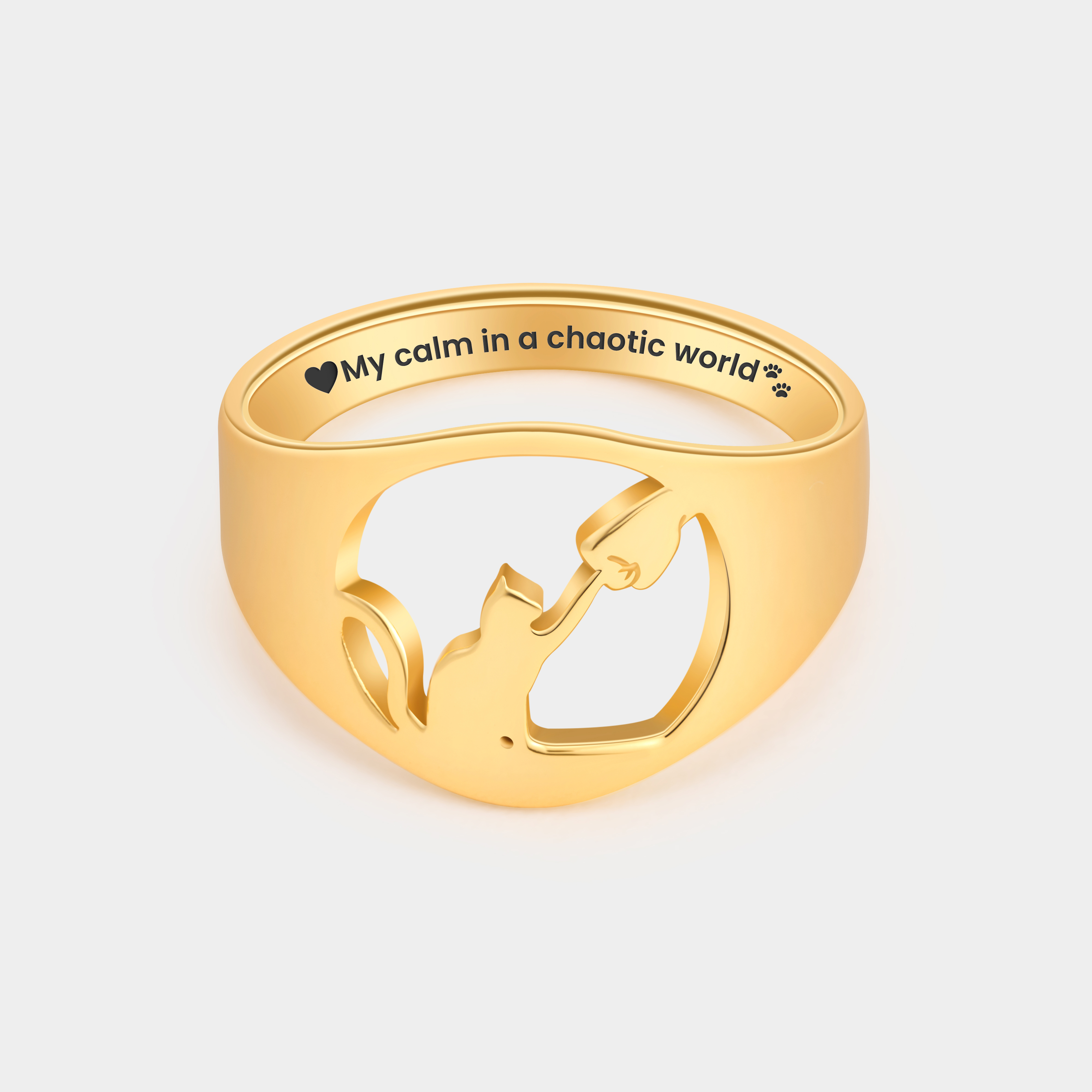 Personalized Cat and Paw Ring with Engraved Name Unique Gift for Cat Lovers and Pet Owners 925 Sterling Silver