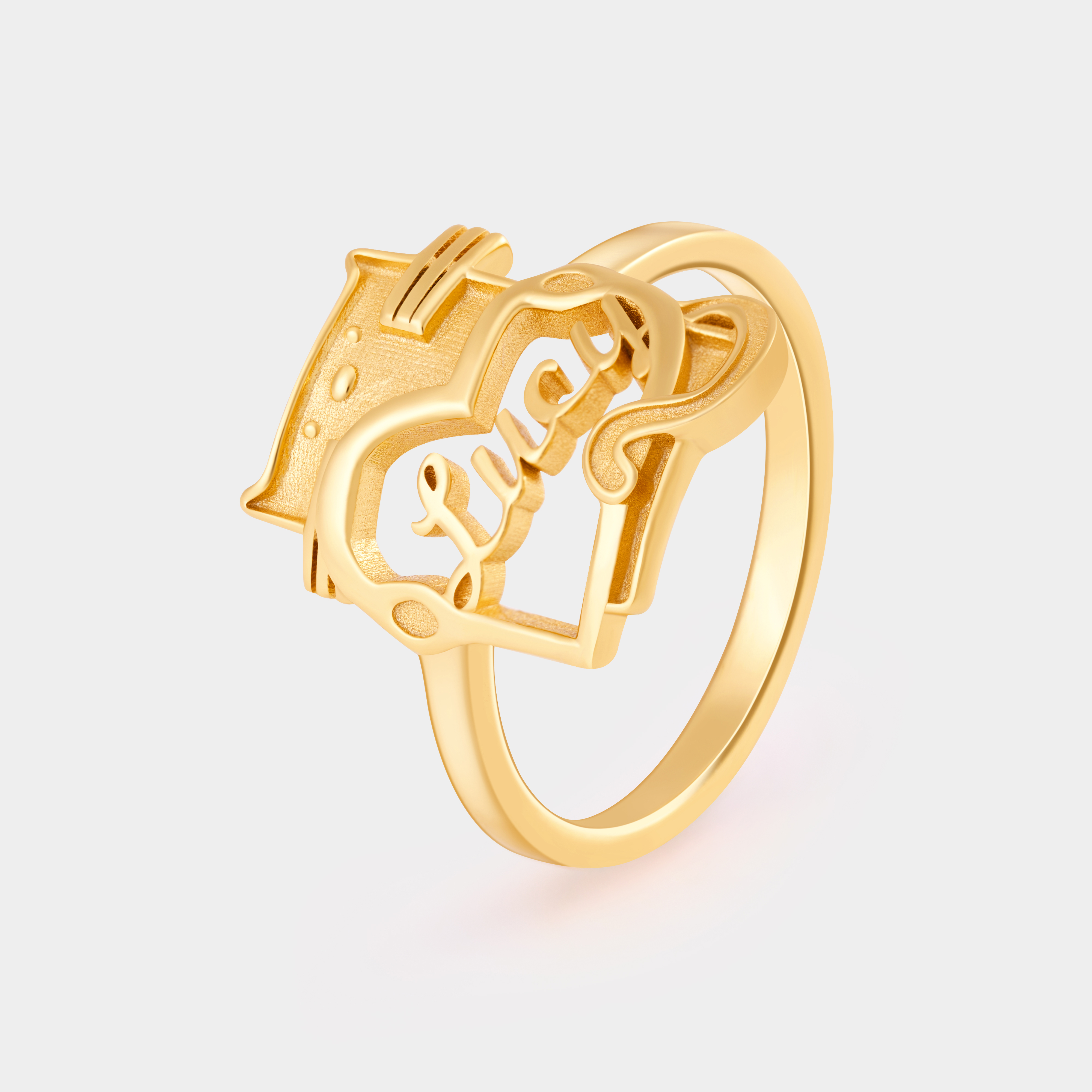 Personalized Cartoon Cat Holding Heart Sterling Silver Name Ring Custom Jewelry for Cat Lovers