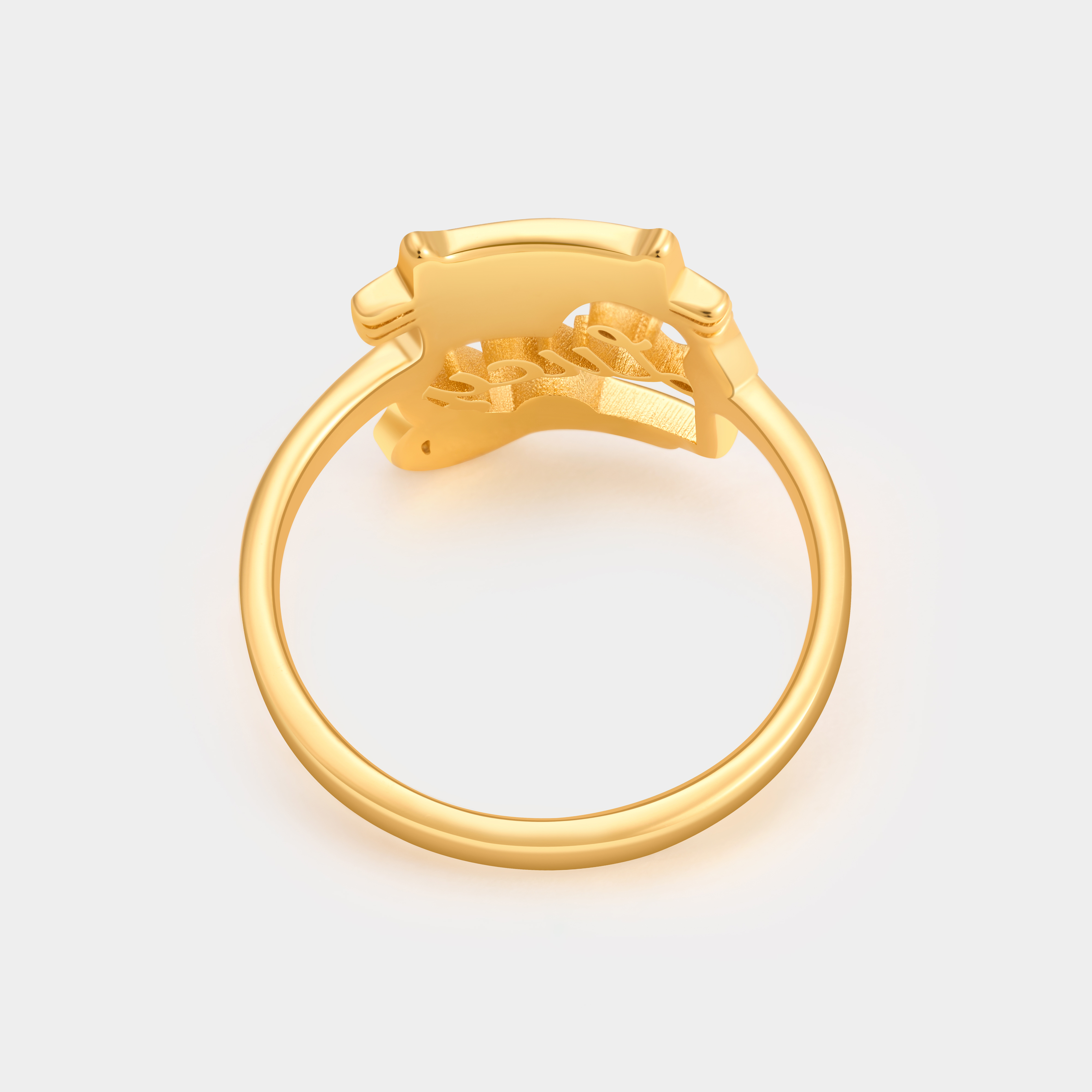 Personalized Cartoon Cat Holding Heart Sterling Silver Name Ring Custom Jewelry for Cat Lovers