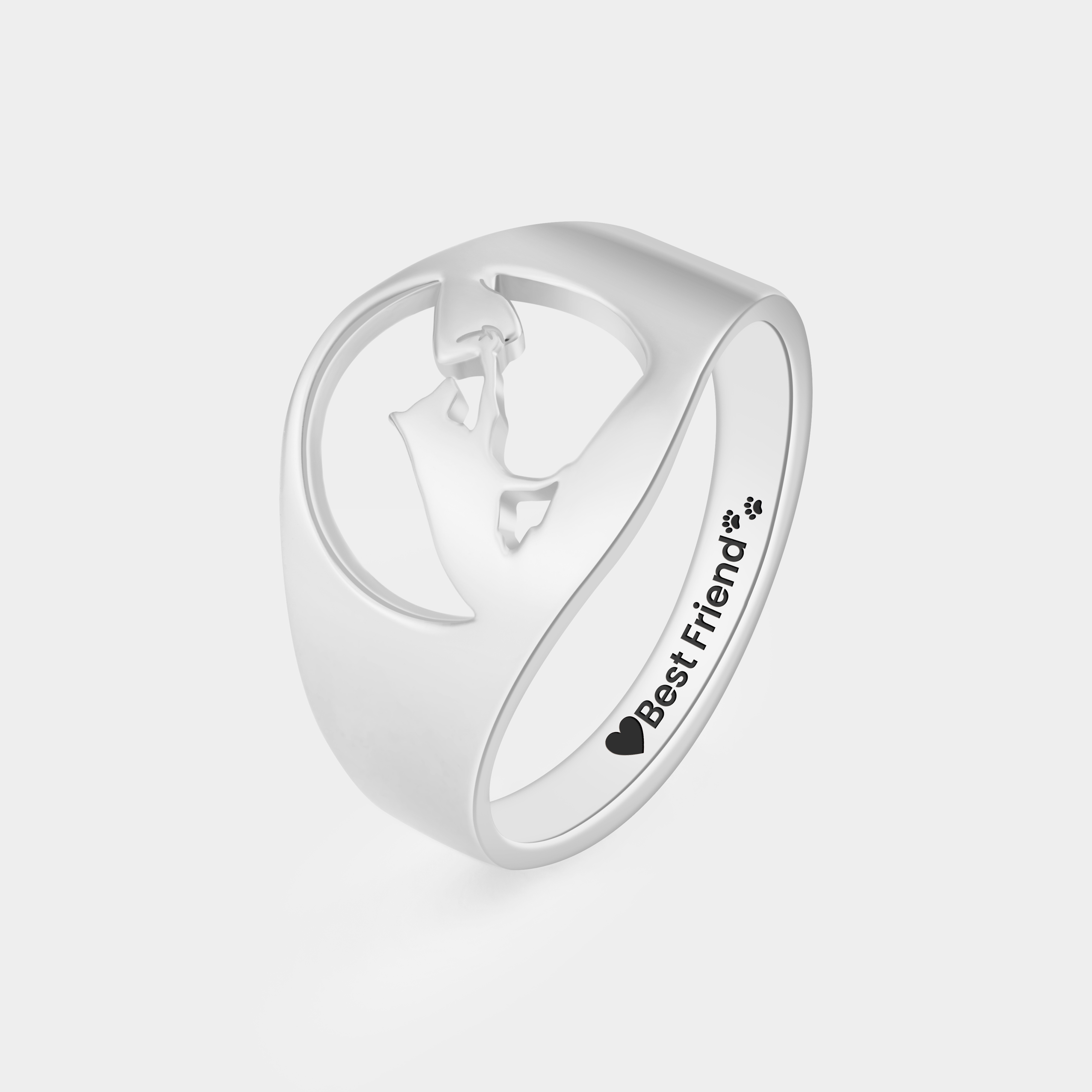 Personalized Dog and Paw Ring with Engraved Name Unique Gift for Dog Lovers and Pet Owners 925 Sterling Silver