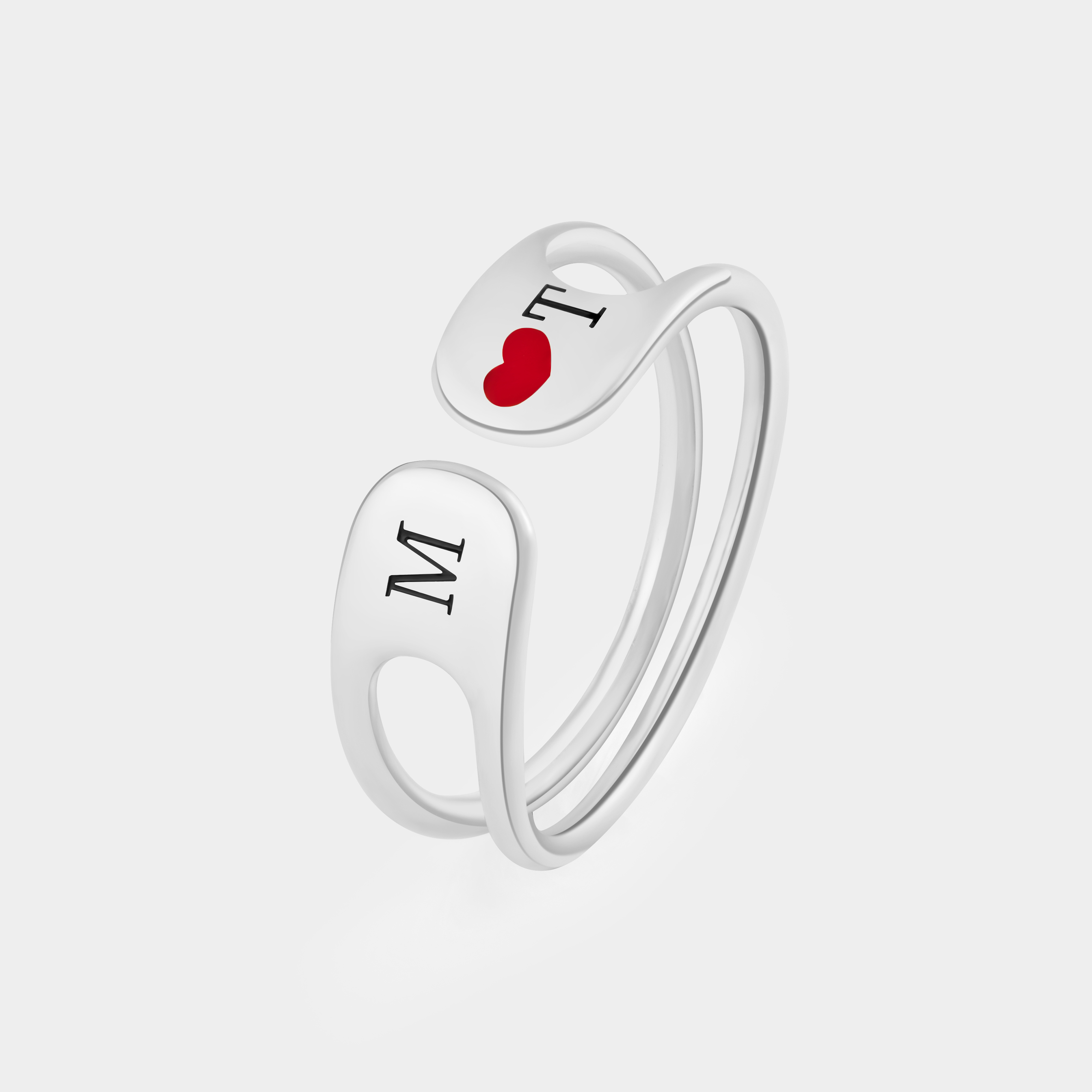 Personalized Couple's Open Love Initial Ring with Heart Design Personalized Romantic Jewelry for Lovers 925 Sterling Silver