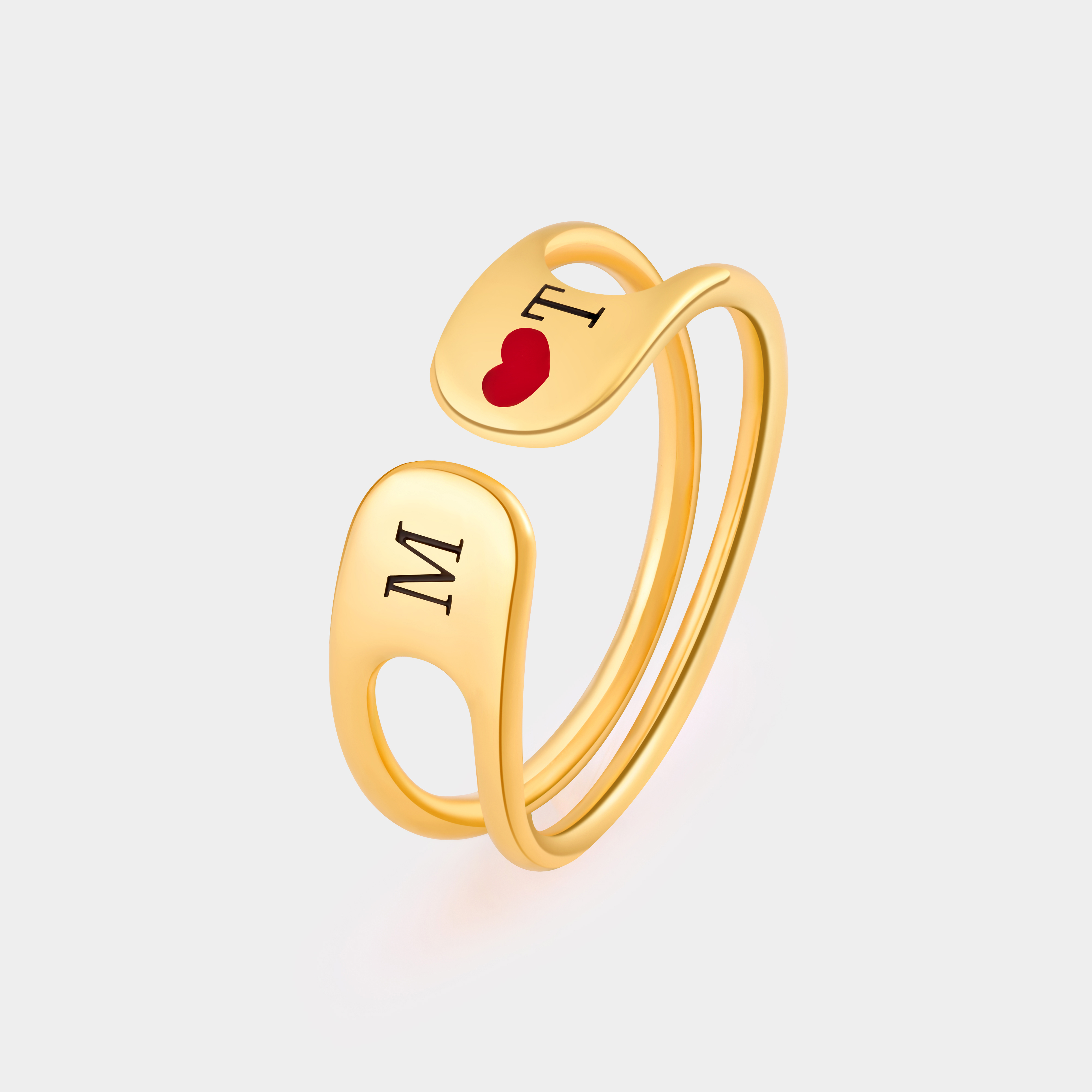 Personalized Couple's Open Love Initial Ring with Heart Design Personalized Romantic Jewelry for Lovers 925 Sterling Silver