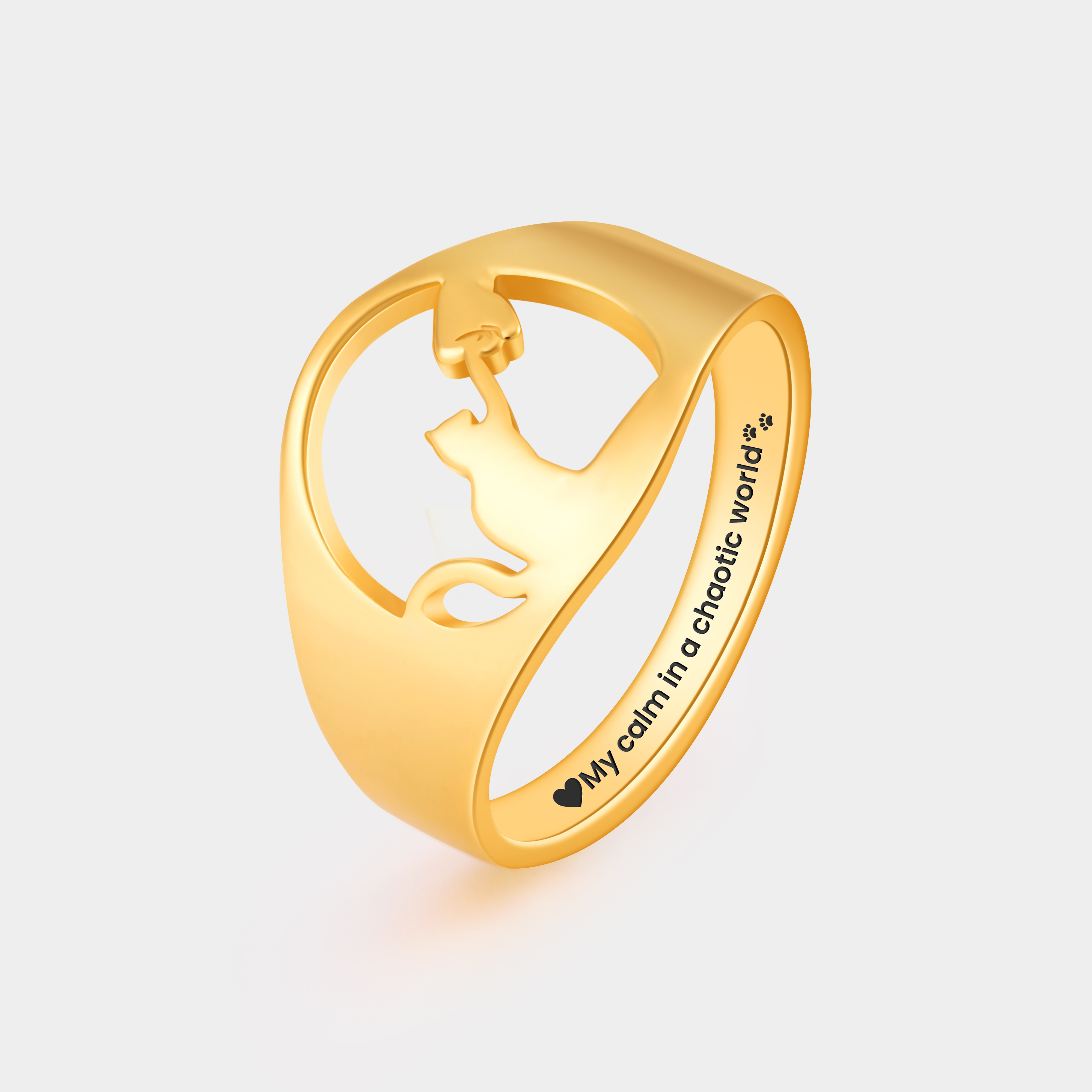 Personalized Cat and Paw Ring with Engraved Name Unique Gift for Cat Lovers and Pet Owners 925 Sterling Silver