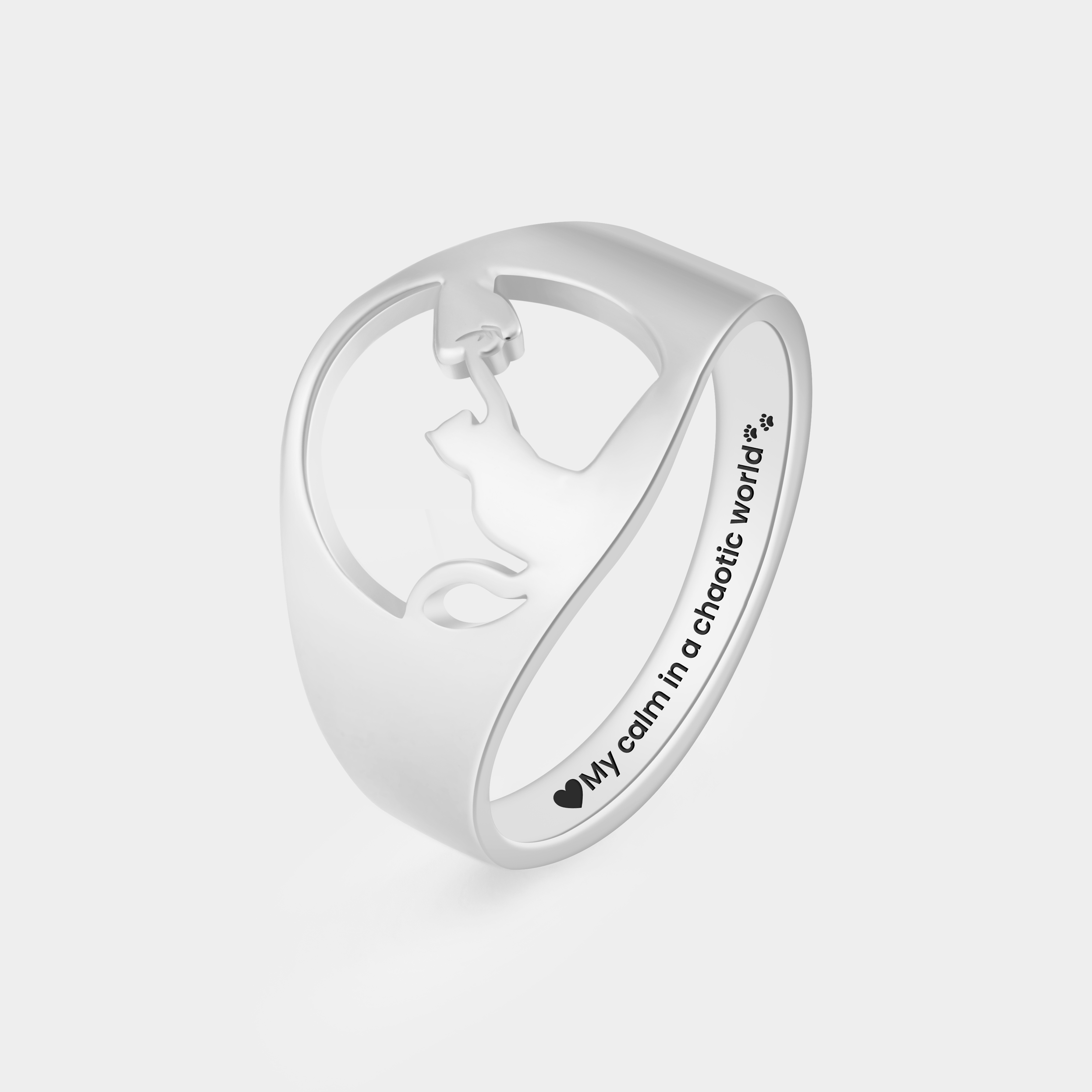 Personalized Cat and Paw Ring with Engraved Name Unique Gift for Cat Lovers and Pet Owners 925 Sterling Silver