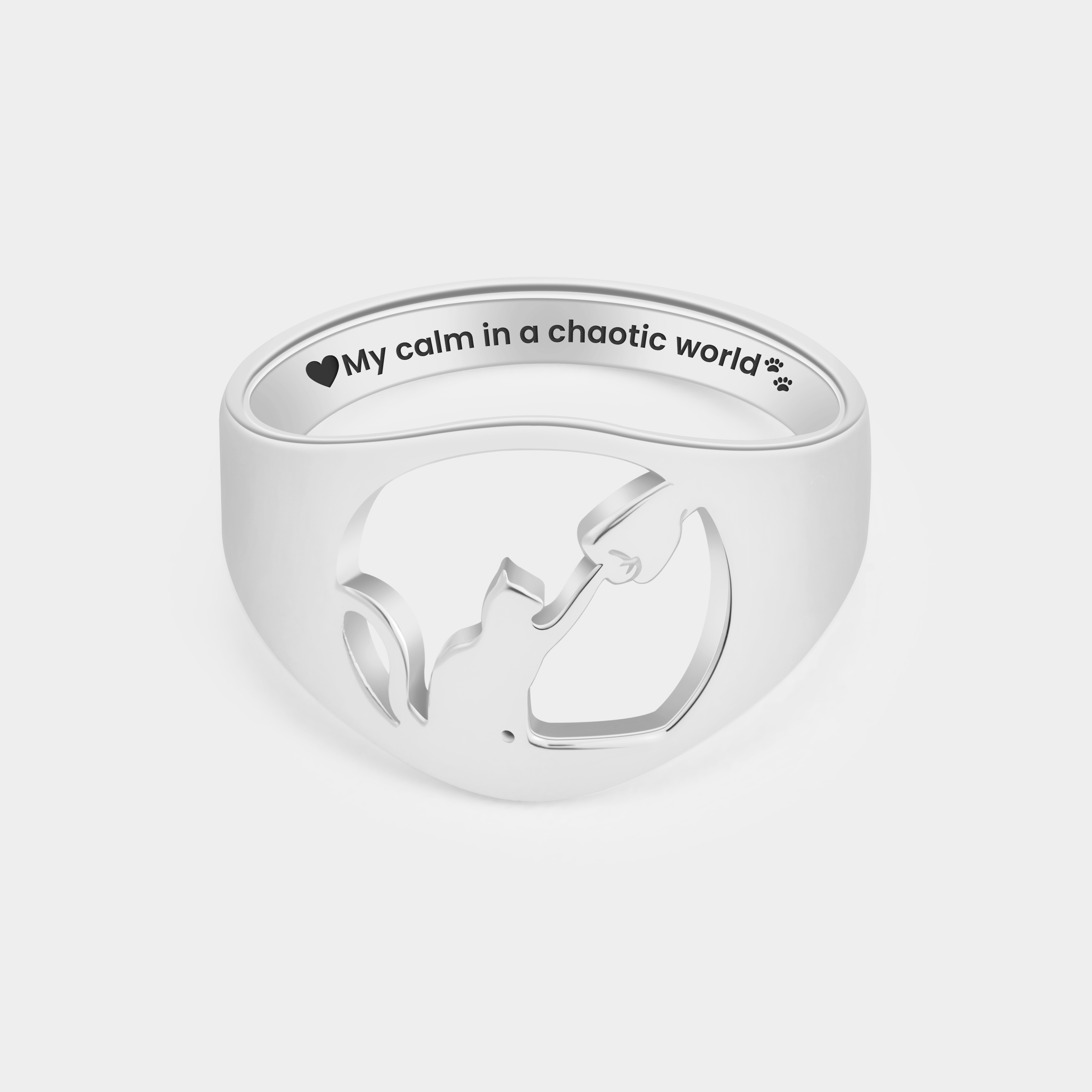 Personalized Cat and Paw Ring with Engraved Name Unique Gift for Cat Lovers and Pet Owners 925 Sterling Silver