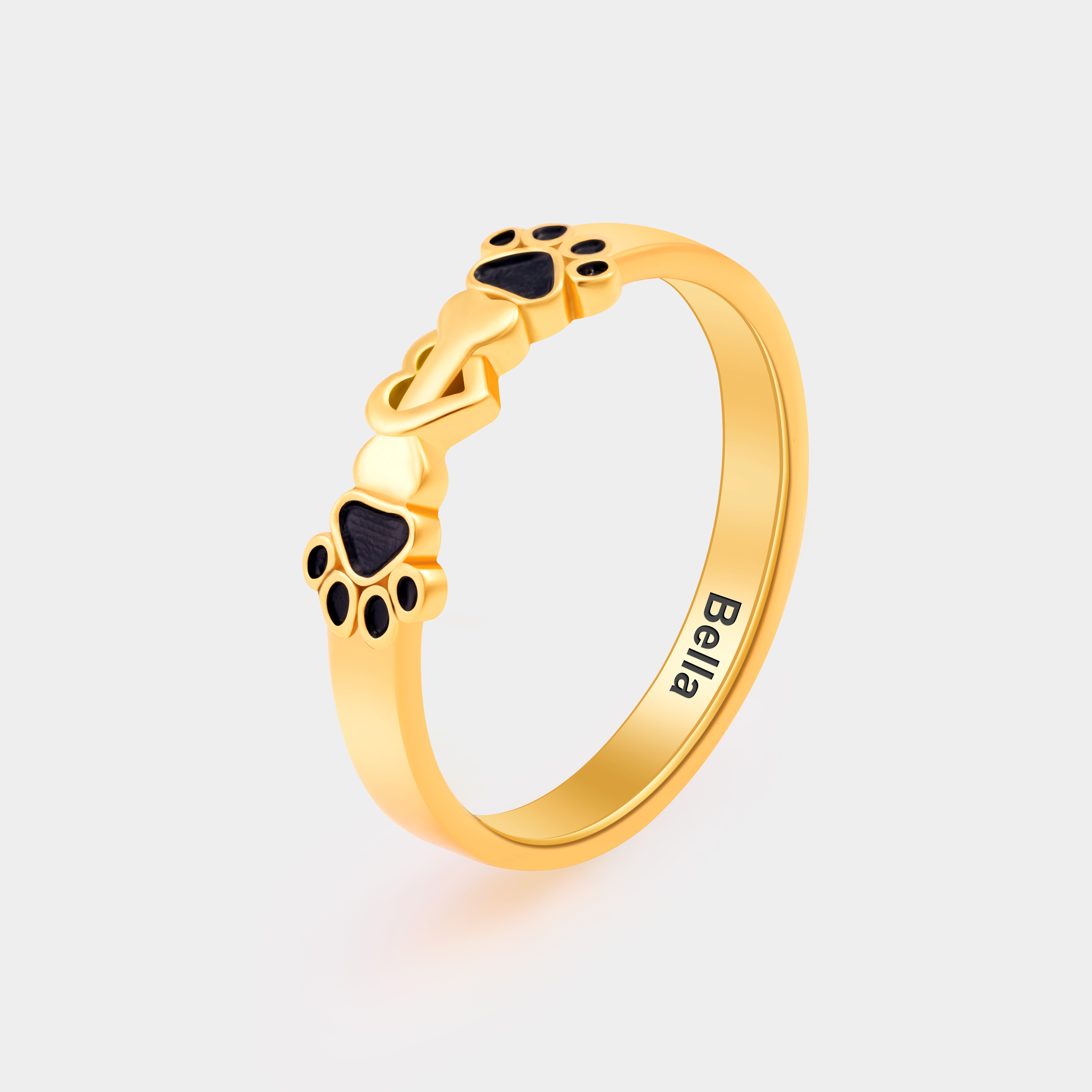 Personalized Bone and Heart with Dog Paw Ring Personalized Pet Lover's Jewelry in Sterling Silver