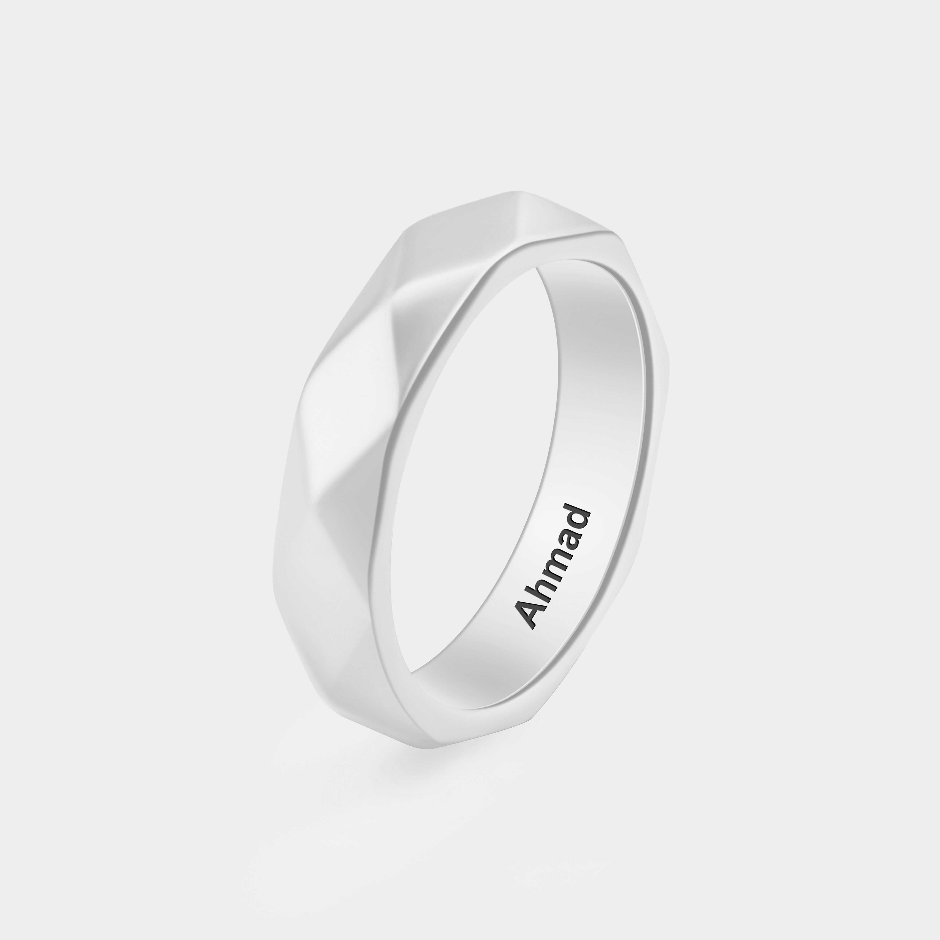 Personalized Faceted Sterling Silver Couple's Ring with Custom Engraving Personalized Romantic Jewelry in Sterling Silver