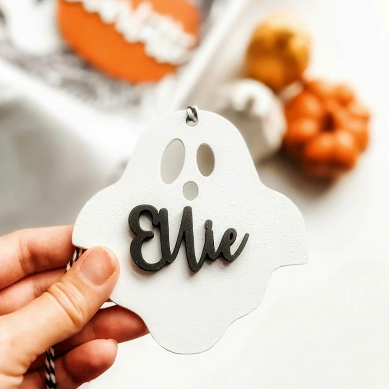 Personalized Acrylic Halloween Name Tag Candy Basket Tag Boo Basket Filler