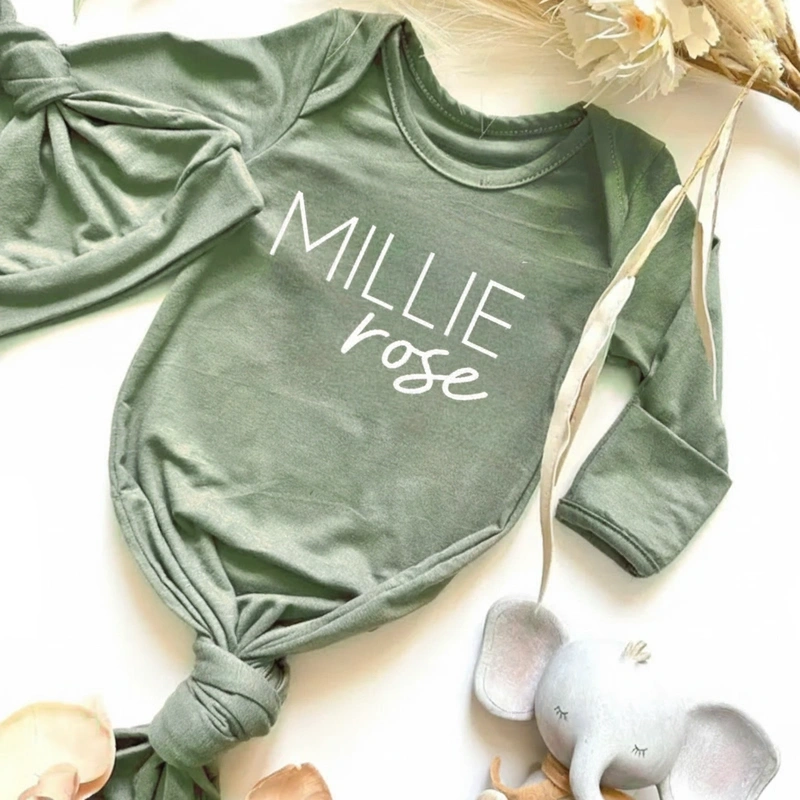 Personalized Name Baby Gowns Baby Outfit Knotted Newborn Gowns Coming Home Outfit Baby Shower Gift