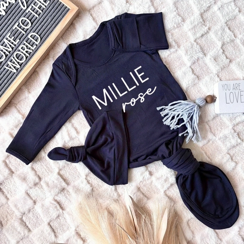 Personalized Name Baby Gowns Baby Outfit Knotted Newborn Gowns Coming Home Outfit Baby Shower Gift