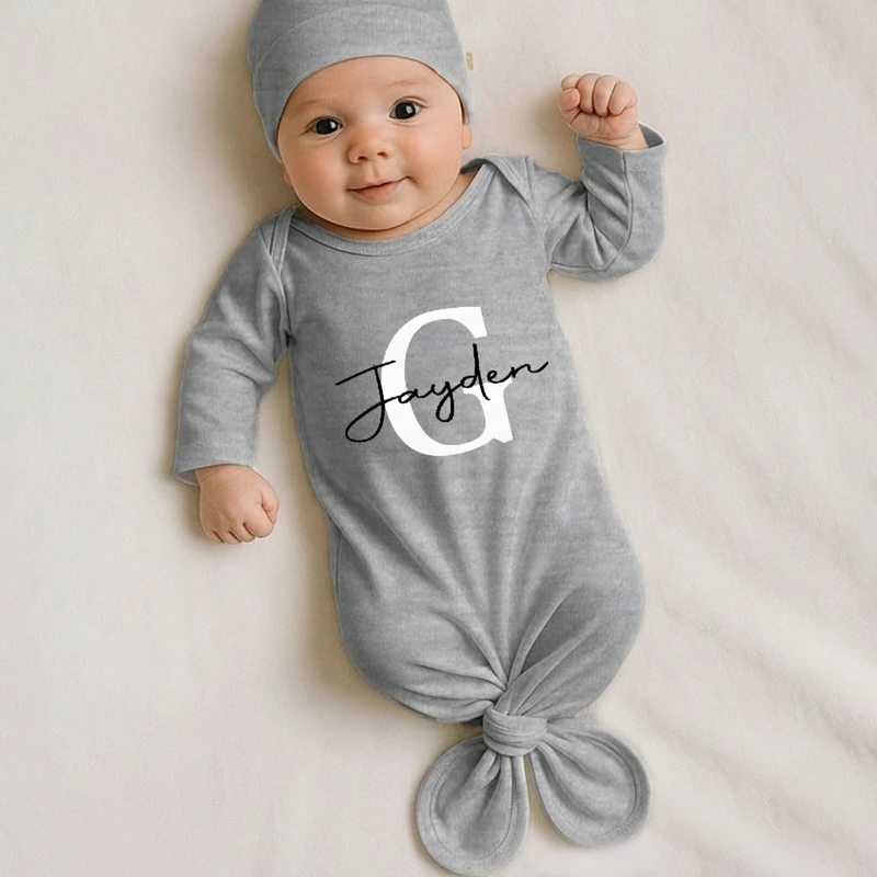 Personalized Monogram Baby Gowns with Name Knotted Newborn Outfit Coming Home Outfit Baby Shower Gift