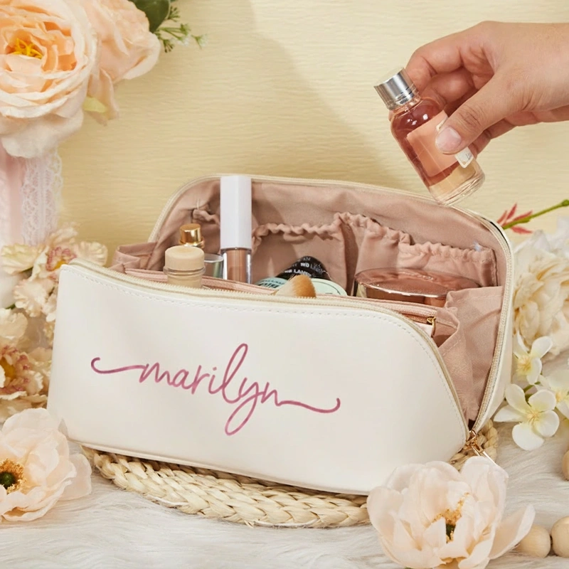 Personalized Leather Makeup Bag Bridesmaid Cosmetic Bag Gift For Her Bachelorette Party Favors