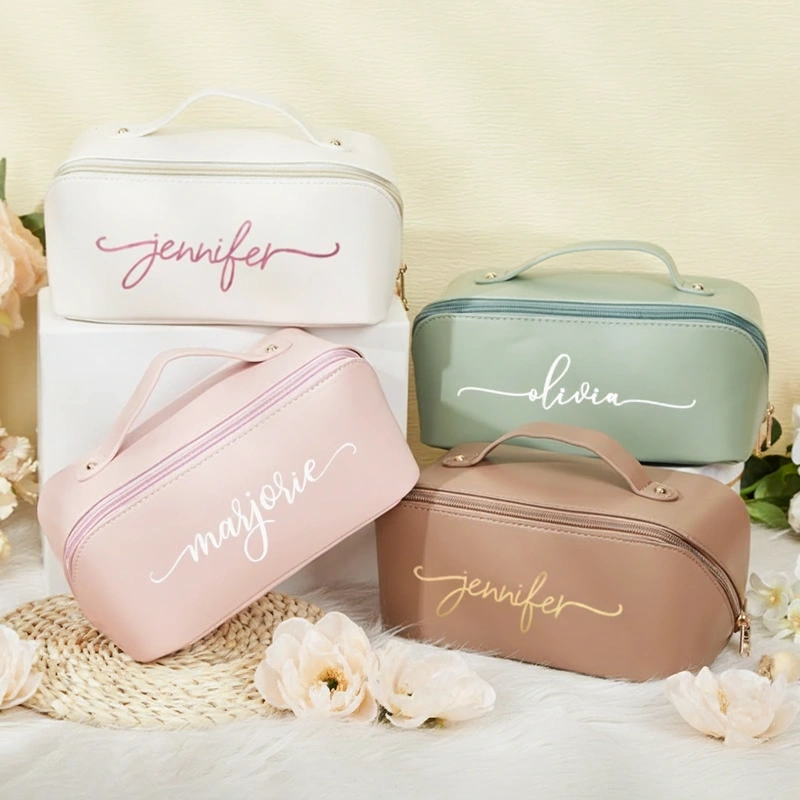 Personalized Leather Makeup Bag Bridesmaid Cosmetic Bag Gift For Her Bachelorette Party Favors