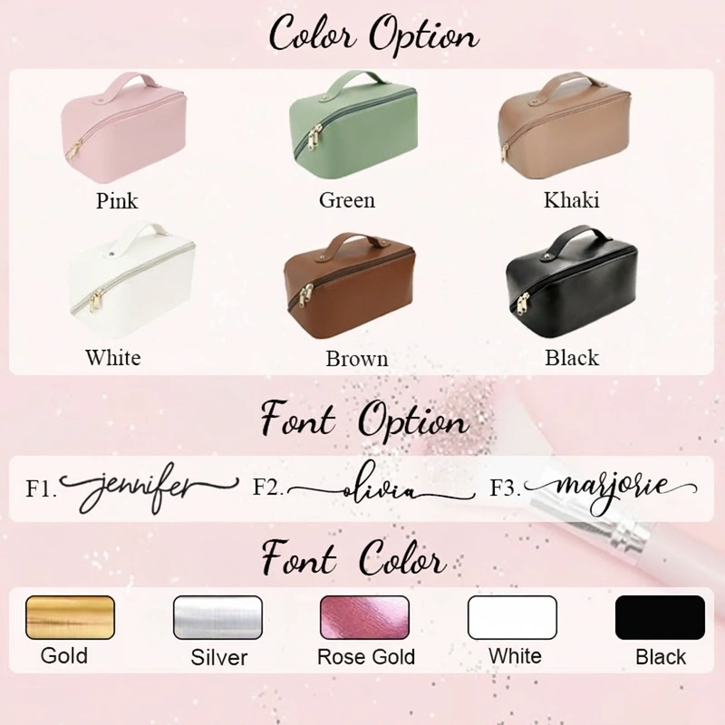 Personalized Leather Makeup Bag Bridesmaid Cosmetic Bag Gift For Her Bachelorette Party Favors