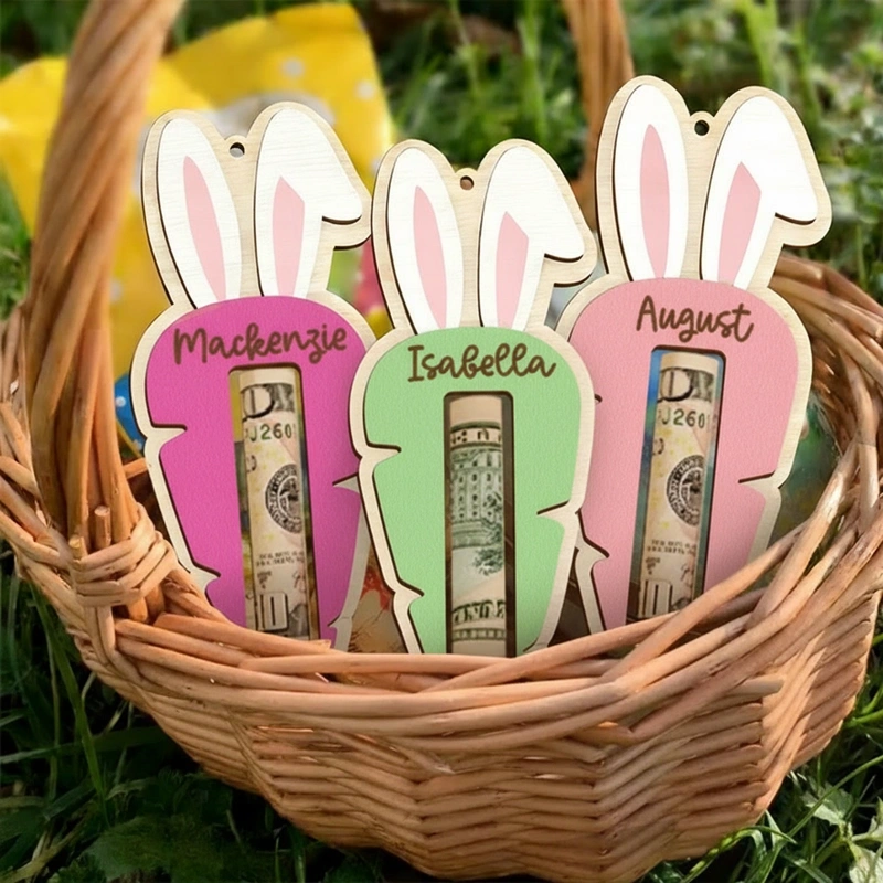 Personalized Easter Carrot Money Holder Bunny Ear Cash Gift Tag for Kids Easter Baskets