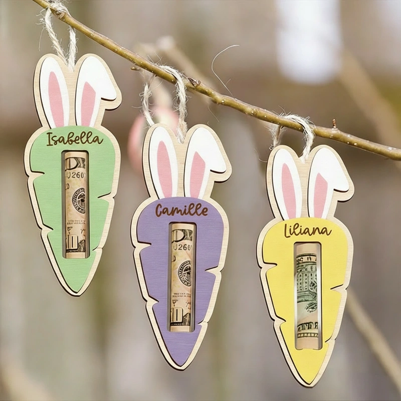 Personalized Easter Carrot Money Holder Bunny Ear Cash Gift Tag for Kids Easter Baskets