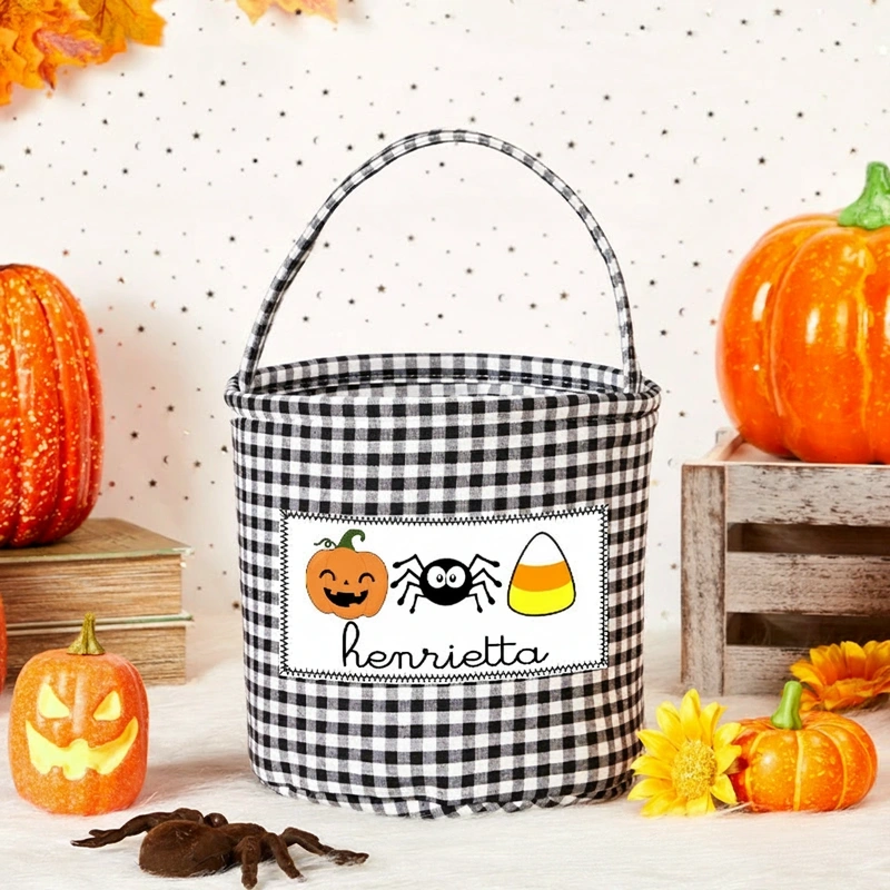 Personalized Halloween Treat Basket Pumpkin  Spider and Candy Corn Design Basket Halloween Gift
