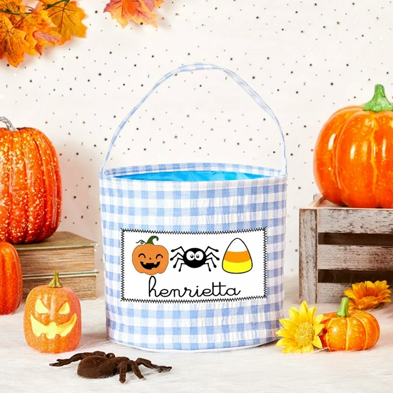 Personalized Halloween Treat Basket Pumpkin  Spider and Candy Corn Design Basket Halloween Gift
