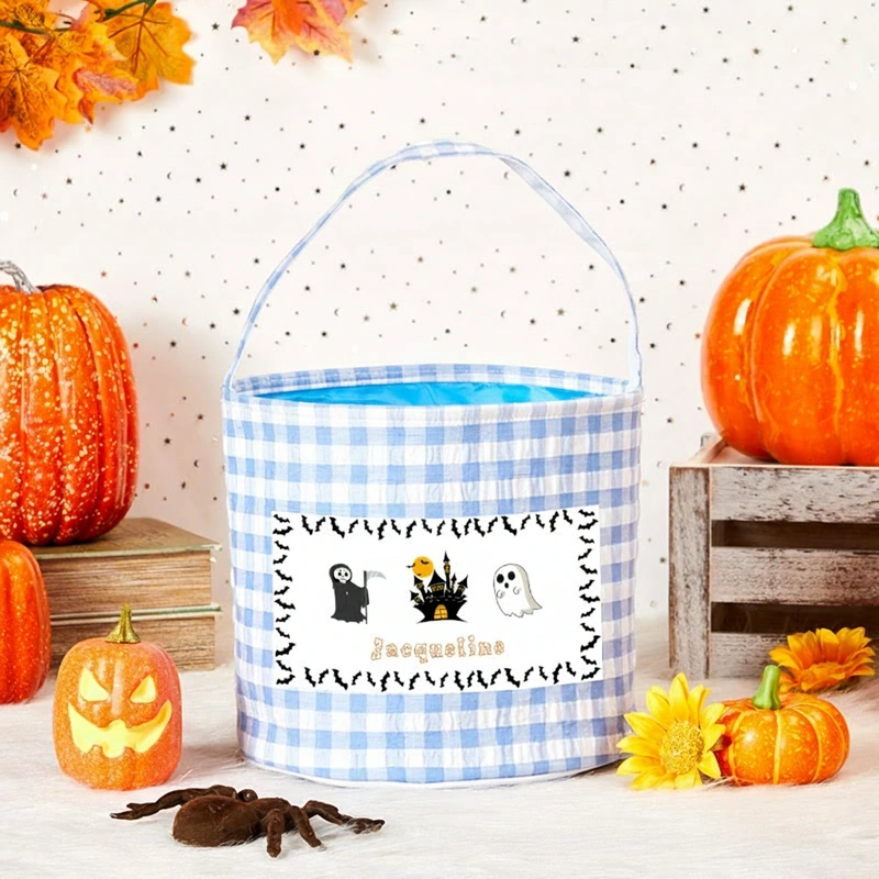 Personalized Halloween Treat Basket Spooky Castle Design Basket Halloween Gift