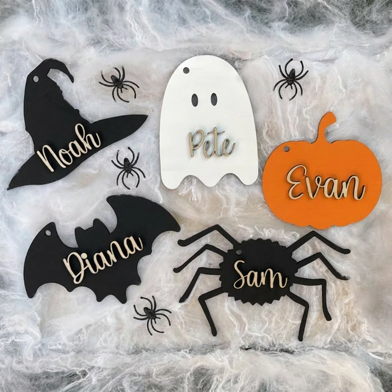 Personalized Halloween Hanging Ornaments Wooden Boo Name Tag Halloween Decor