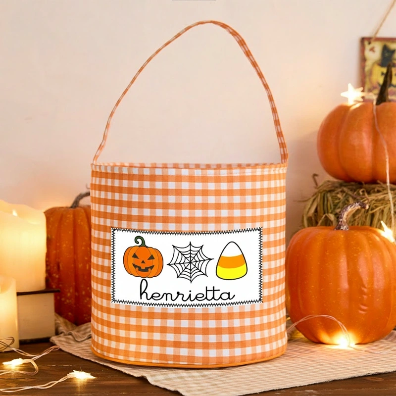 Personalized Halloween Treat Basket Pumpkin Spider Web and Candy Corn Design Basket