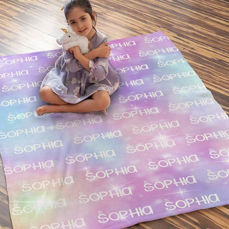 Personalized Cartoon Cute Font Fleece Blanket with Name High Quality Super Soft Home Decor Birthday Gift for Kids