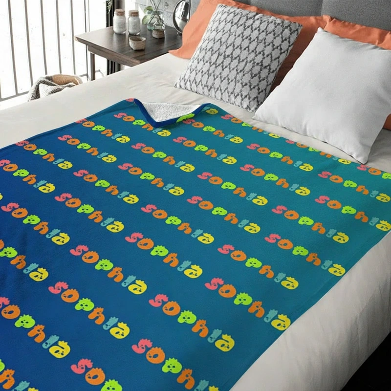 Personalized Cartoon Cute Font Fleece Blanket with Name High Quality Super Soft Home Decor Birthday Gift for Kids