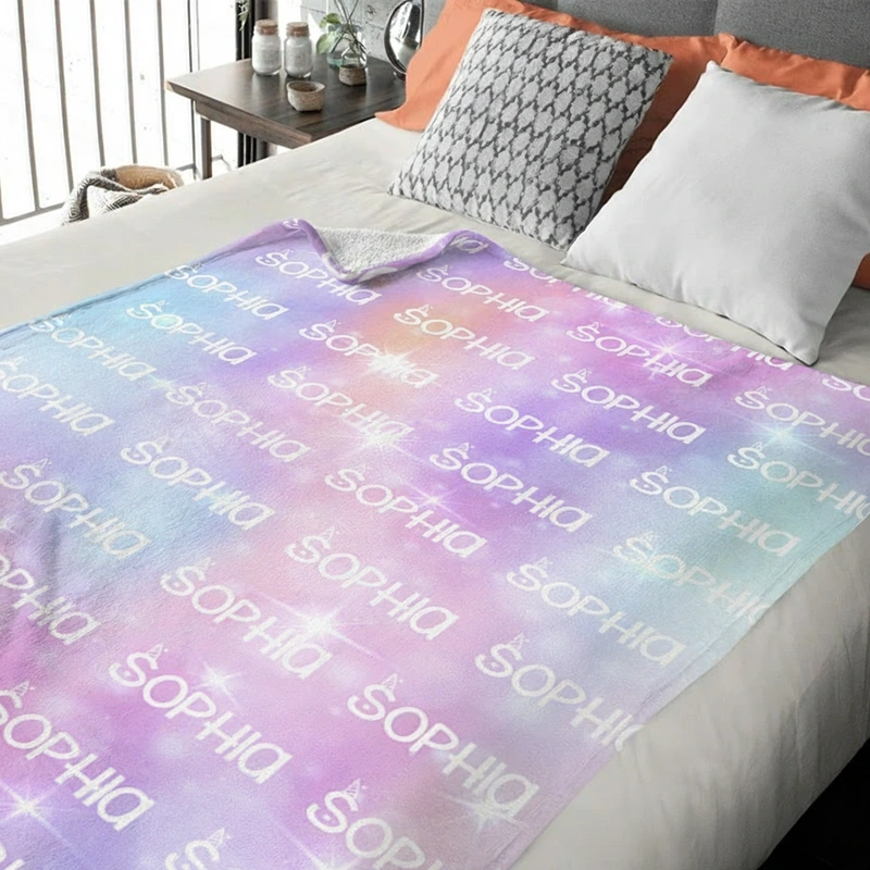 Personalized Cartoon Cute Font Fleece Blanket with Name High Quality Super Soft Home Decor Birthday Gift for Kids